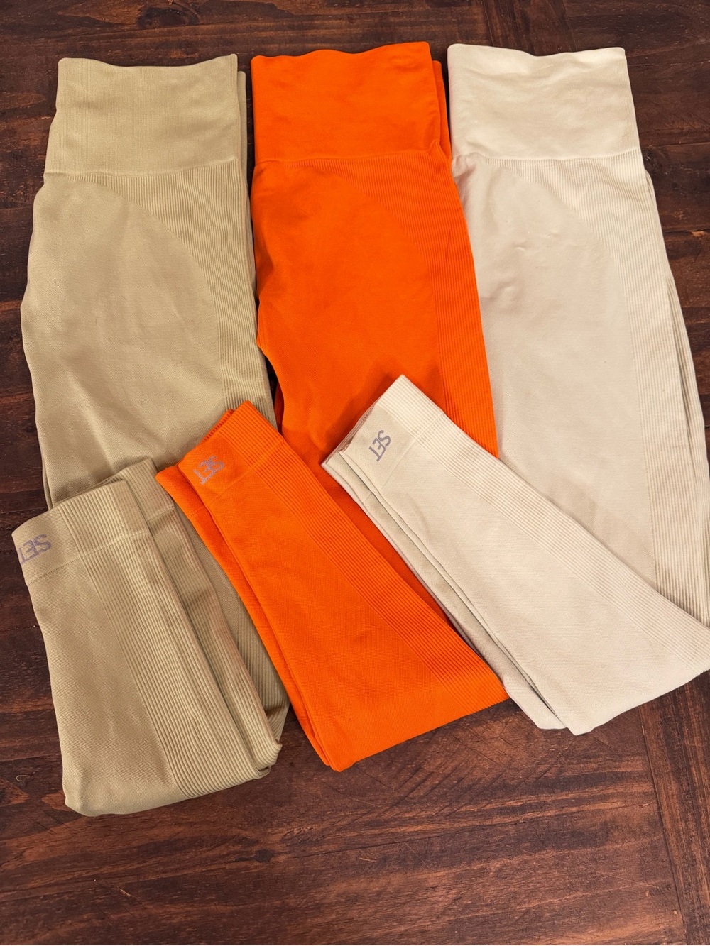 Seamless High-Waist Leggings Trio - Orange, Light Olive Green and Sage